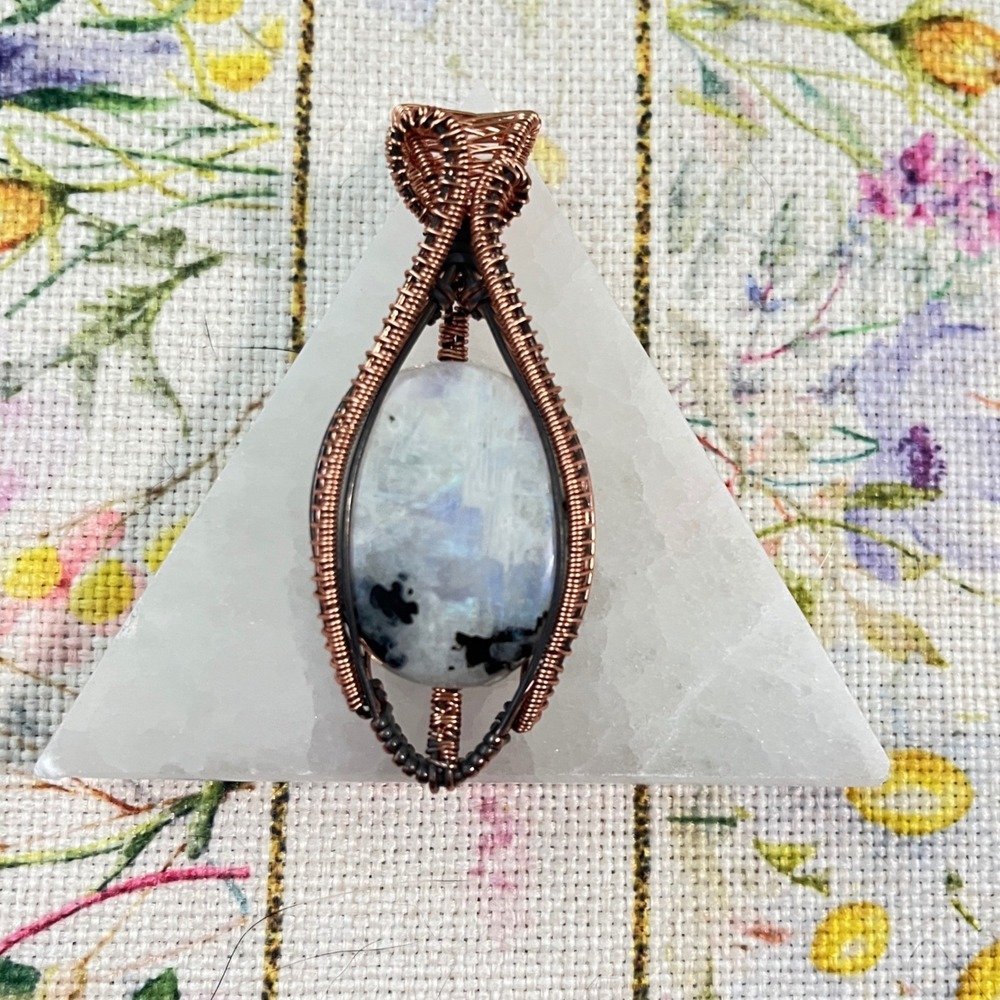 Handmade Pendant Women OS Copper Rainbow Moonstone Wire Wrapped Jewelry